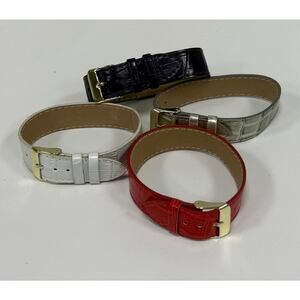 Faux leather wristbands - white, red, purple and metallic. WA450